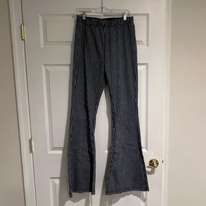 Super high waisted Jean and white stripped bell bottom pants